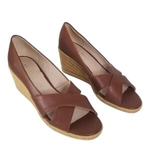 Jack Rogers Palmer Criss Cross Leather Espadrille Wedges Size 8.5M Brown